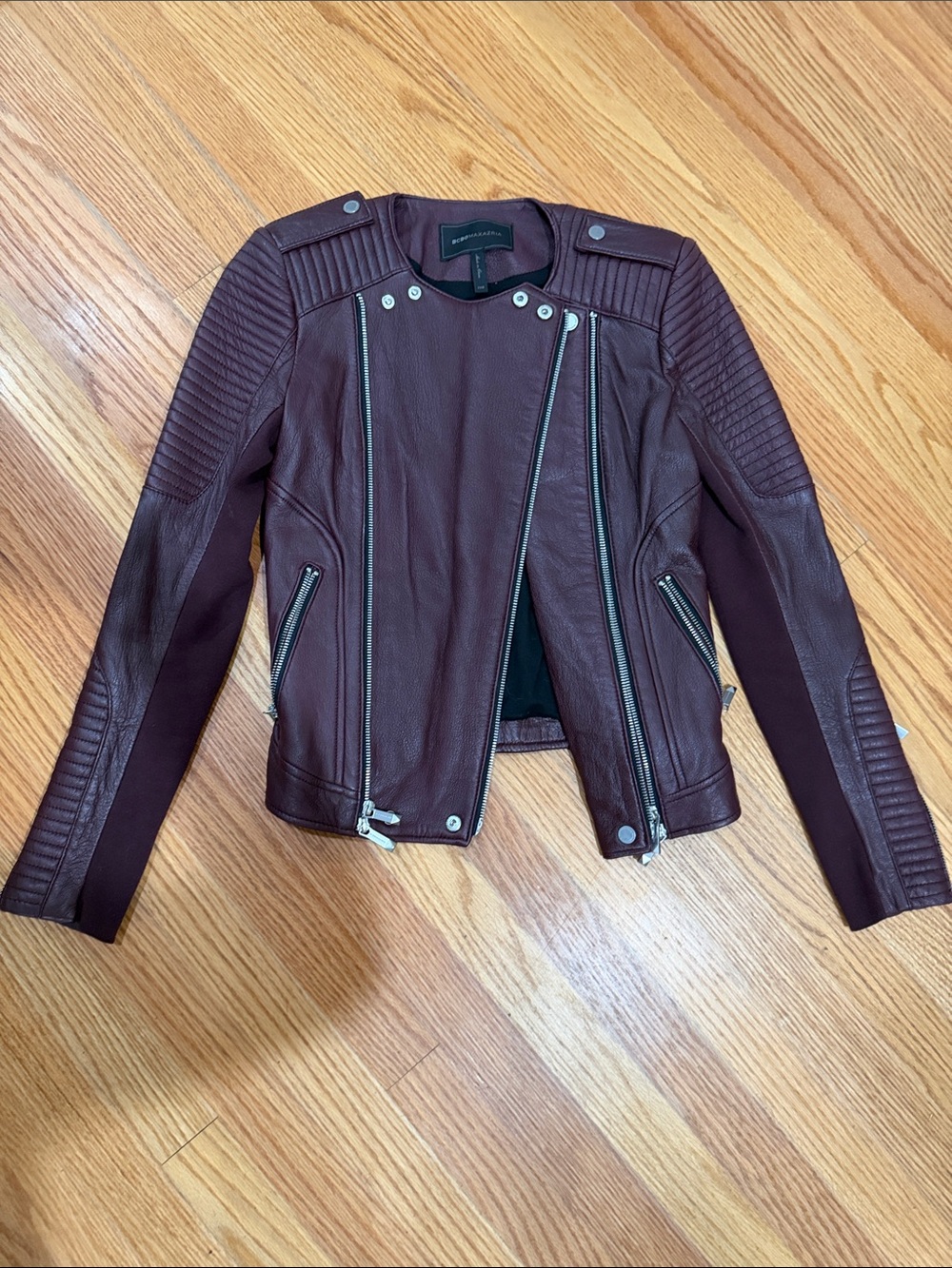 New Bcbg Maxazria burgundy moto biker leather jacket Blake